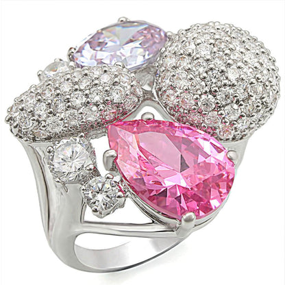 MA1W021 - Rhodium Brass Ring with AAA Grade CZ  in Multi Color