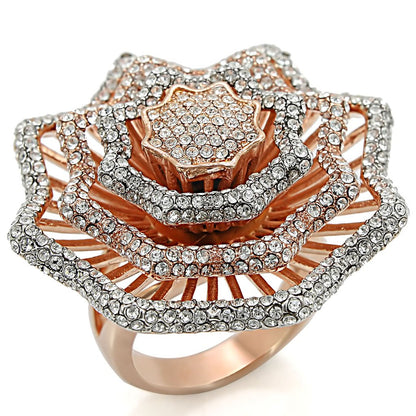 MA1W023 - Rose Gold + Rhodium Brass Ring with Top Grade Crystal  in Clear