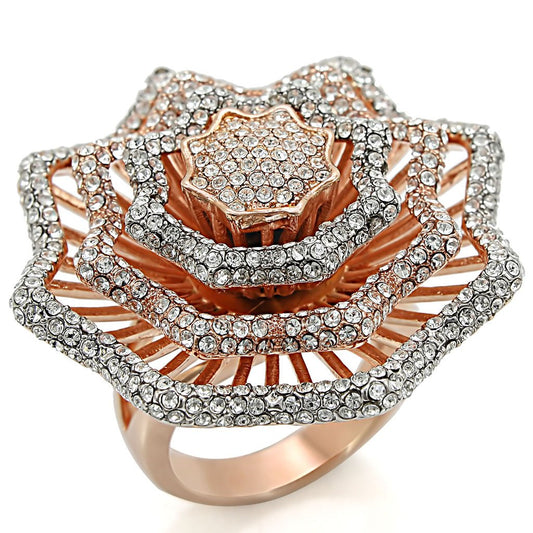 MA1W023 - Rose Gold + Rhodium Brass Ring with Top Grade Crystal  in Clear