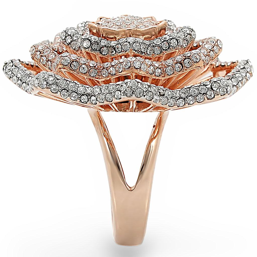 MA1W023 - Rose Gold + Rhodium Brass Ring with Top Grade Crystal  in Clear