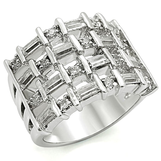 MA1W024 - Rhodium Brass Ring with AAA Grade CZ  in Clear