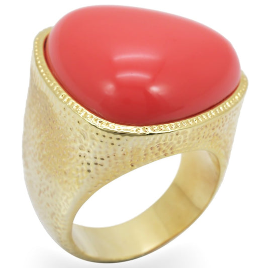MA1W026 - Gold Brass Ring with Semi-Precious Coral in Rose
