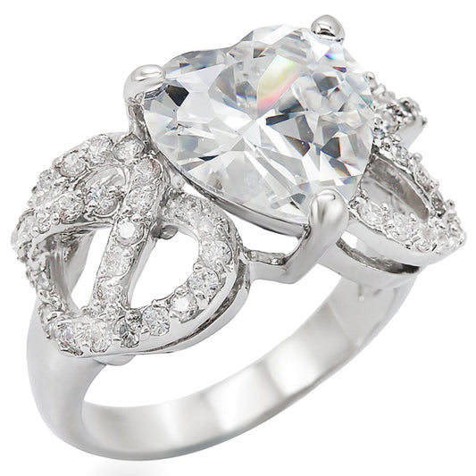 MA1W027 - Rhodium Brass Ring with AAA Grade CZ  in Clear