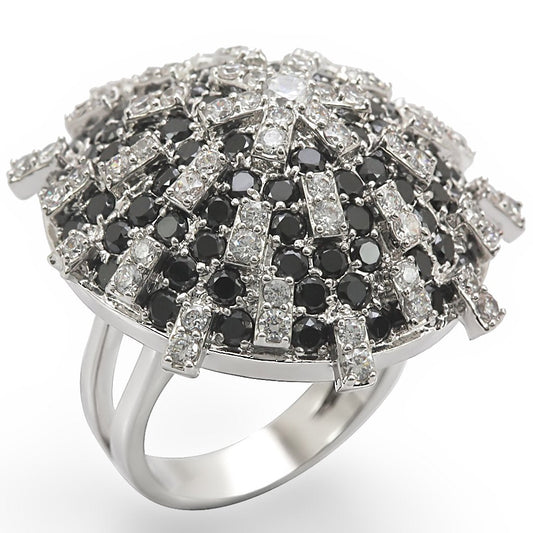 MA1W029 - Rhodium Brass Ring with AAA Grade CZ  in Black Diamond