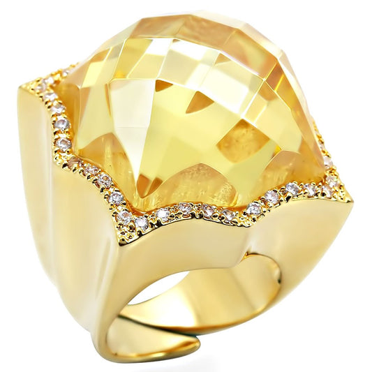 MA1W030 - Gold Brass Ring with AAA Grade CZ  in Citrine Yellow
