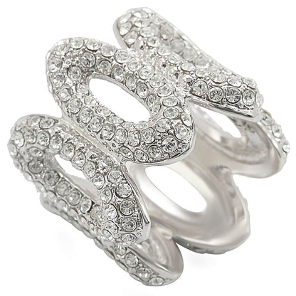 MA1W032 - Rhodium Brass Ring with Top Grade Crystal  in Clear