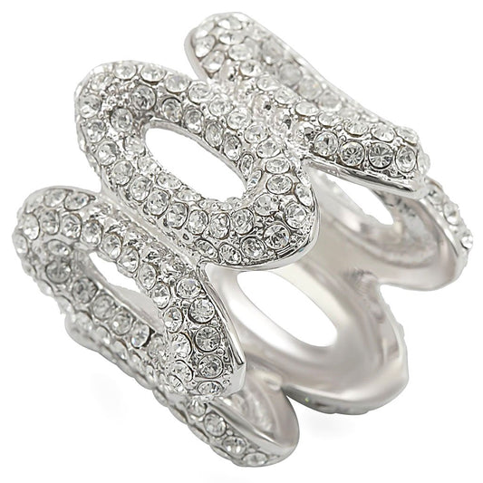 MA1W032 - Rhodium Brass Ring with Top Grade Crystal  in Clear