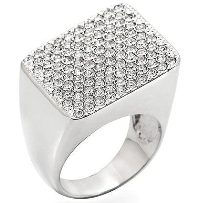 MA1W035 - Rhodium Brass Ring with Top Grade Crystal  in Clear