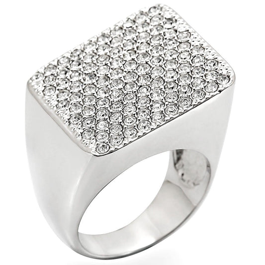 MA1W035 - Rhodium Brass Ring with Top Grade Crystal  in Clear