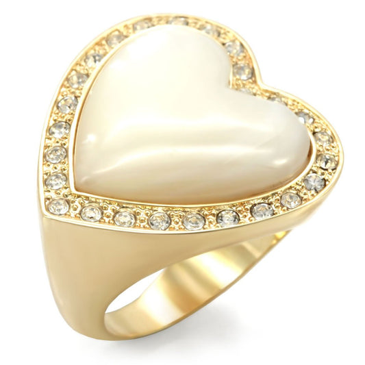MA1W043 - Gold Brass Ring with Synthetic Synthetic Glass in White