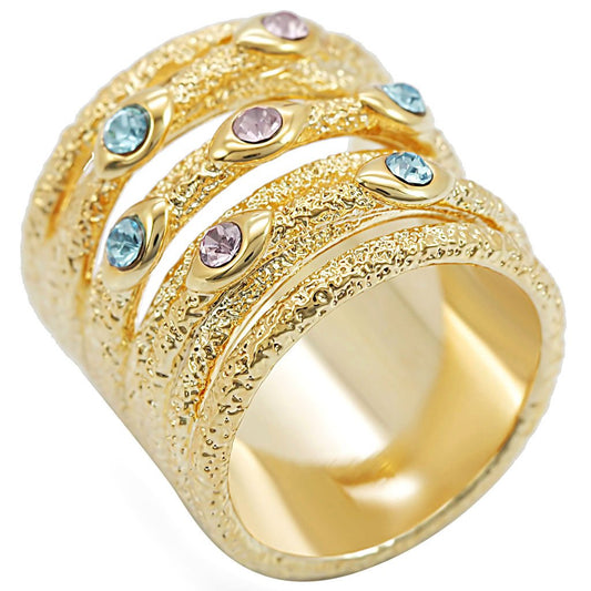 MA1W047 - Gold Brass Ring with Top Grade Crystal  in Multi Color