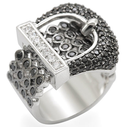 MA1W048 - Rhodium + Ruthenium Brass Ring with AAA Grade CZ  in Black Diamond