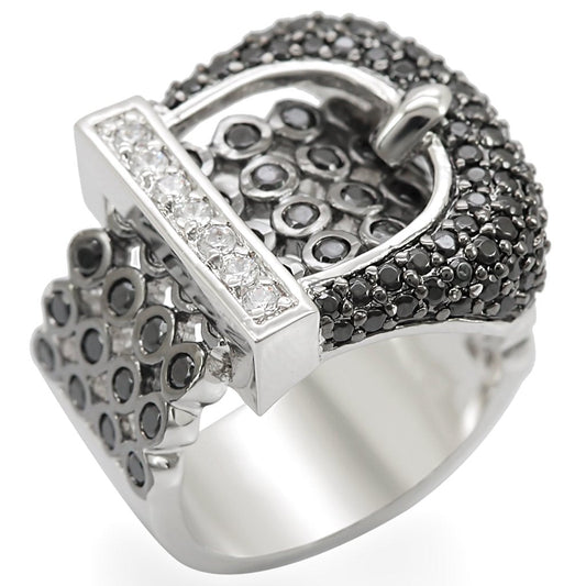 MA1W048 - Rhodium + Ruthenium Brass Ring with AAA Grade CZ  in Black Diamond