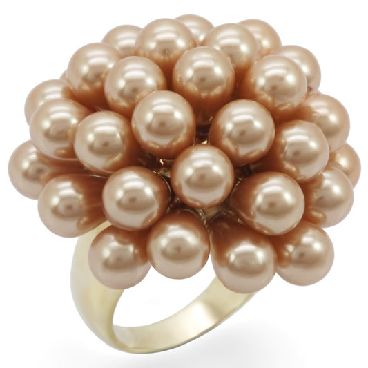 MA1W050 - Gold Brass Ring with Synthetic Pearl in Champagne