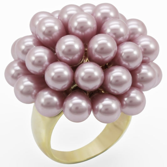 MA1W051 - Gold Brass Ring with Synthetic Pearl in Light Amethyst