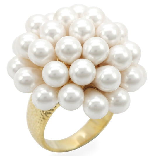 MA1W052 - Gold Brass Ring with Synthetic  in White