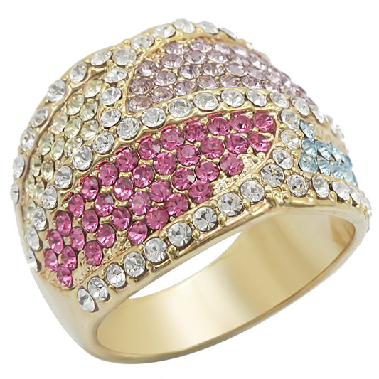 MA1W053 - Gold Brass Ring with Top Grade Crystal  in Multi Color