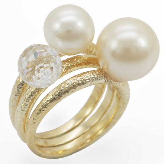 MA1W054 - Gold Brass Ring with Synthetic Pearl in Citrine Yellow