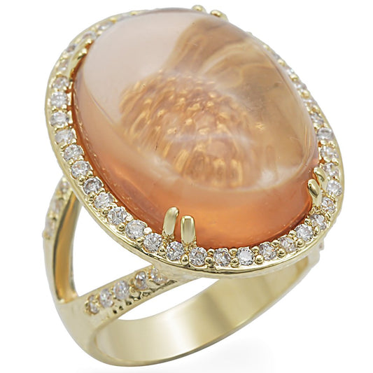 MA1W056 - Gold Brass Ring with Synthetic Synthetic Glass in Champagne