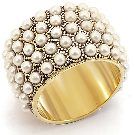 MA1W057 - Gold Brass Ring with Synthetic Pearl in Citrine Yellow