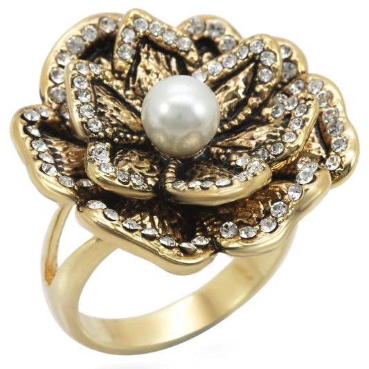 MA1W063 - Gold Brass Ring with Synthetic Pearl in Citrine Yellow