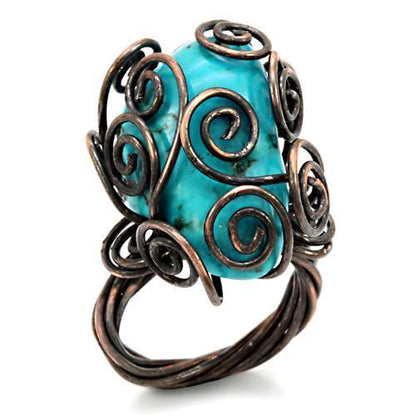 MALOA597 - Antique Tone Brass Ring with Synthetic Turquoise in Turquoise