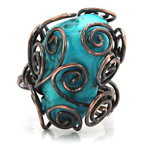 MALOA597 - Antique Tone Brass Ring with Synthetic Turquoise in Turquoise