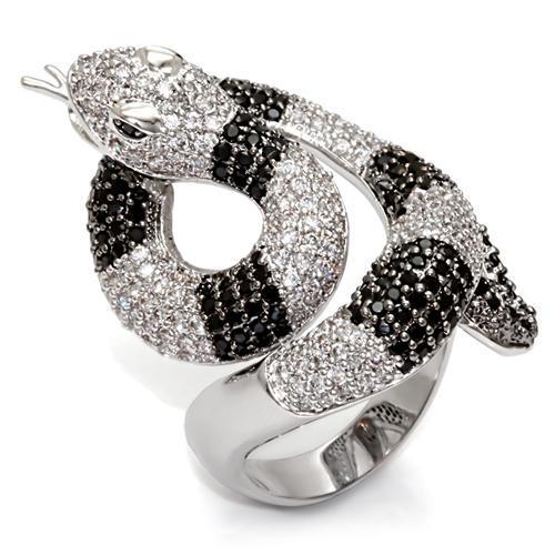 MA1W081 - Rhodium + Ruthenium Brass Ring with AAA Grade CZ  in Black Diamond