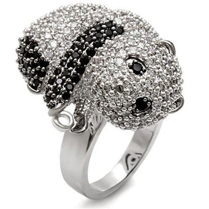 MA1W083 - Rhodium + Ruthenium Brass Ring with AAA Grade CZ  in Black Diamond
