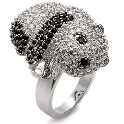 MA1W083 - Rhodium + Ruthenium Brass Ring with AAA Grade CZ  in Black Diamond