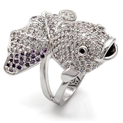 MA1W085 - Rhodium Brass Ring with AAA Grade CZ  in Multi Color