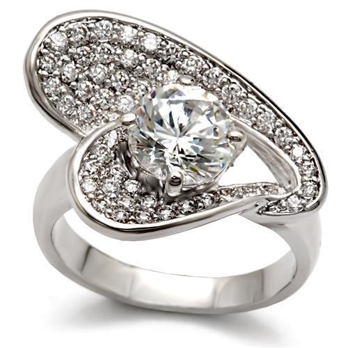 MA1W088 - Rhodium Brass Ring with AAA Grade CZ  in Clear