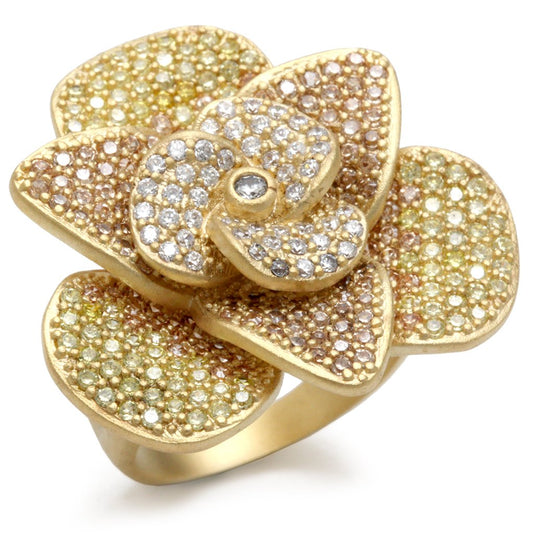 MA1W091 - Matte Gold Brass Ring with AAA Grade CZ  in Multi Color
