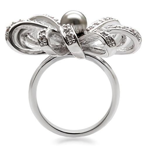 MA1W093 - Rhodium Brass Ring with Synthetic Pearl in Gray