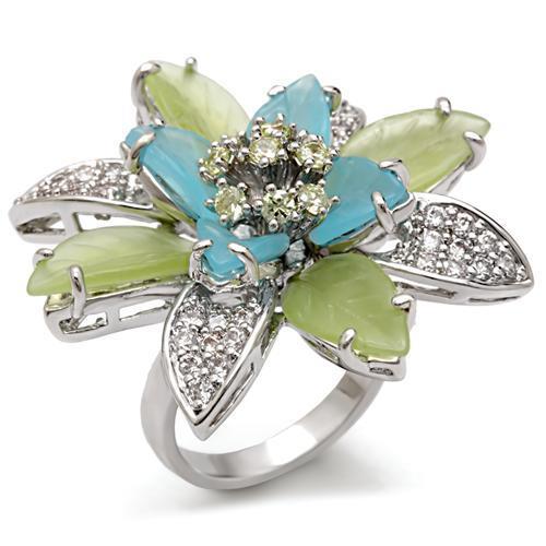 MA1W094 - Rhodium Brass Ring with Synthetic Synthetic Glass in Multi Color