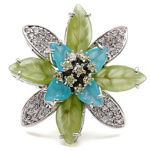 MA1W094 - Rhodium Brass Ring with Synthetic Synthetic Glass in Multi Color