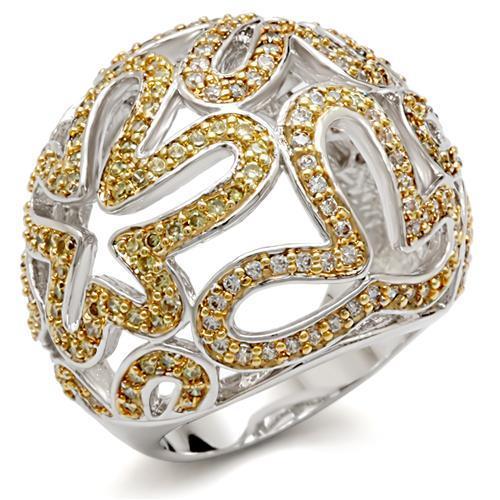 MA1W095 - Reverse Two-Tone Brass Ring with AAA Grade CZ  in Topaz