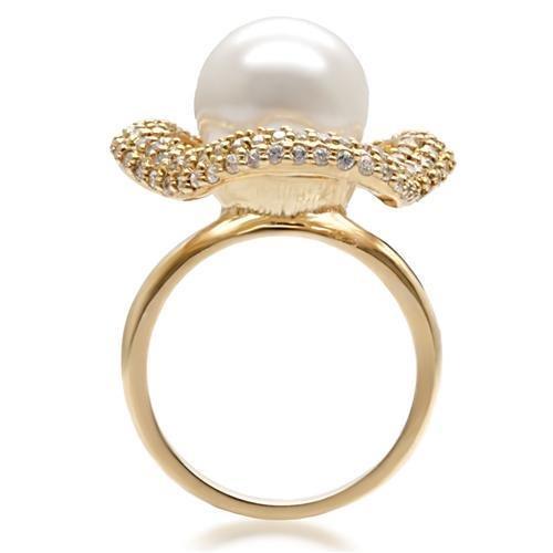 MA1W103 - Gold Brass Ring with Synthetic Pearl in White