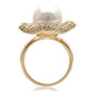 MA1W103 - Gold Brass Ring with Synthetic Pearl in White
