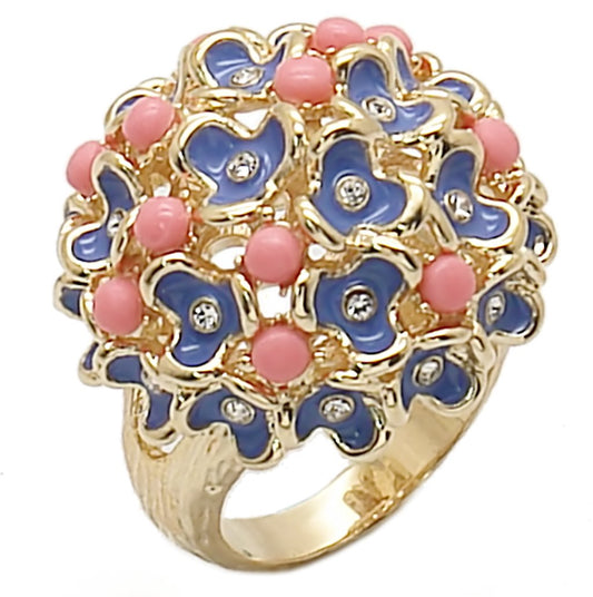 MA1W106 - Gold Brass Ring with Semi-Precious Coral in Rose