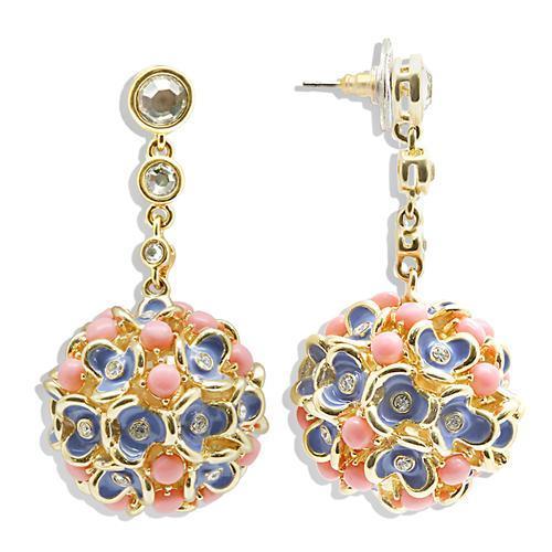 MA1W107 - Gold Brass Earrings with Semi-Precious Coral in Rose