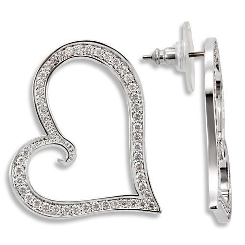 MA1W117 - Rhodium Brass Earrings with AAA Grade CZ  in Clear