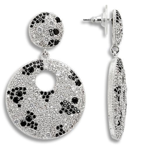 MA1W122 - Imitation Rhodium Brass Earrings with AAA Grade CZ  in Black Diamond