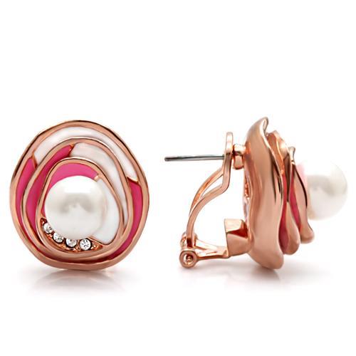 MA1W123 - Rose Gold Brass Earrings with Synthetic Pearl in White