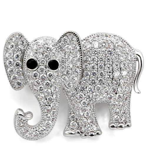 MA1W125 - Imitation Rhodium Brass Brooches with AAA Grade CZ  in Black Diamond