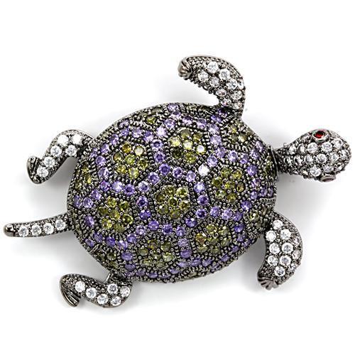 MA1W127 - Ruthenium Brass Brooches with AAA Grade CZ  in Multi Color