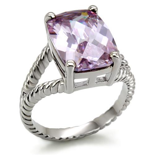MA1W131 - Rhodium Brass Ring with AAA Grade CZ  in Light Amethyst