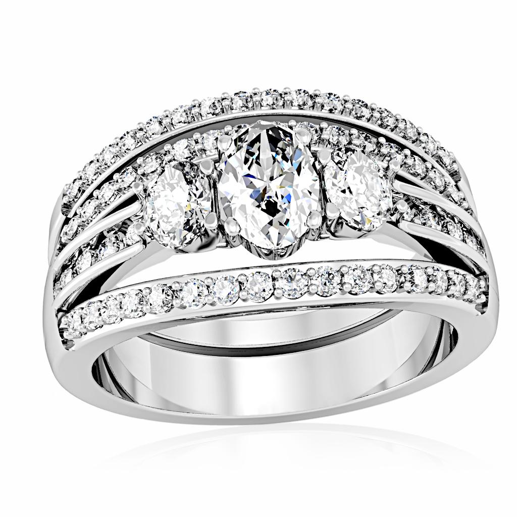 MA1W162 - Rhodium Brass Ring with AAA Grade CZ  in Clear