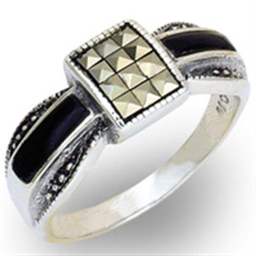 MA20126 - Antique Tone 925 Sterling Silver Ring with Semi-Precious Jade in Jet