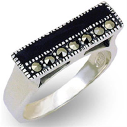 MA20127 - Antique Tone 925 Sterling Silver Ring with Semi-Precious Jade in Jet